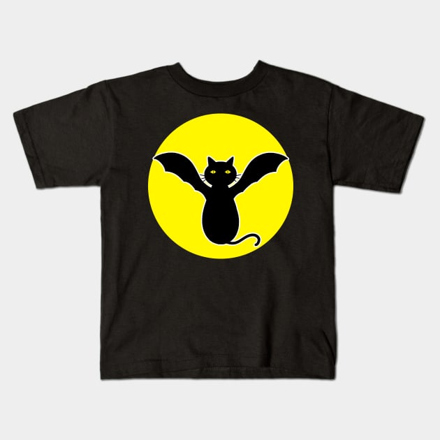 Cute Cat Bat And The Moon Kids T-Shirt by WilliamHoraceBatezell